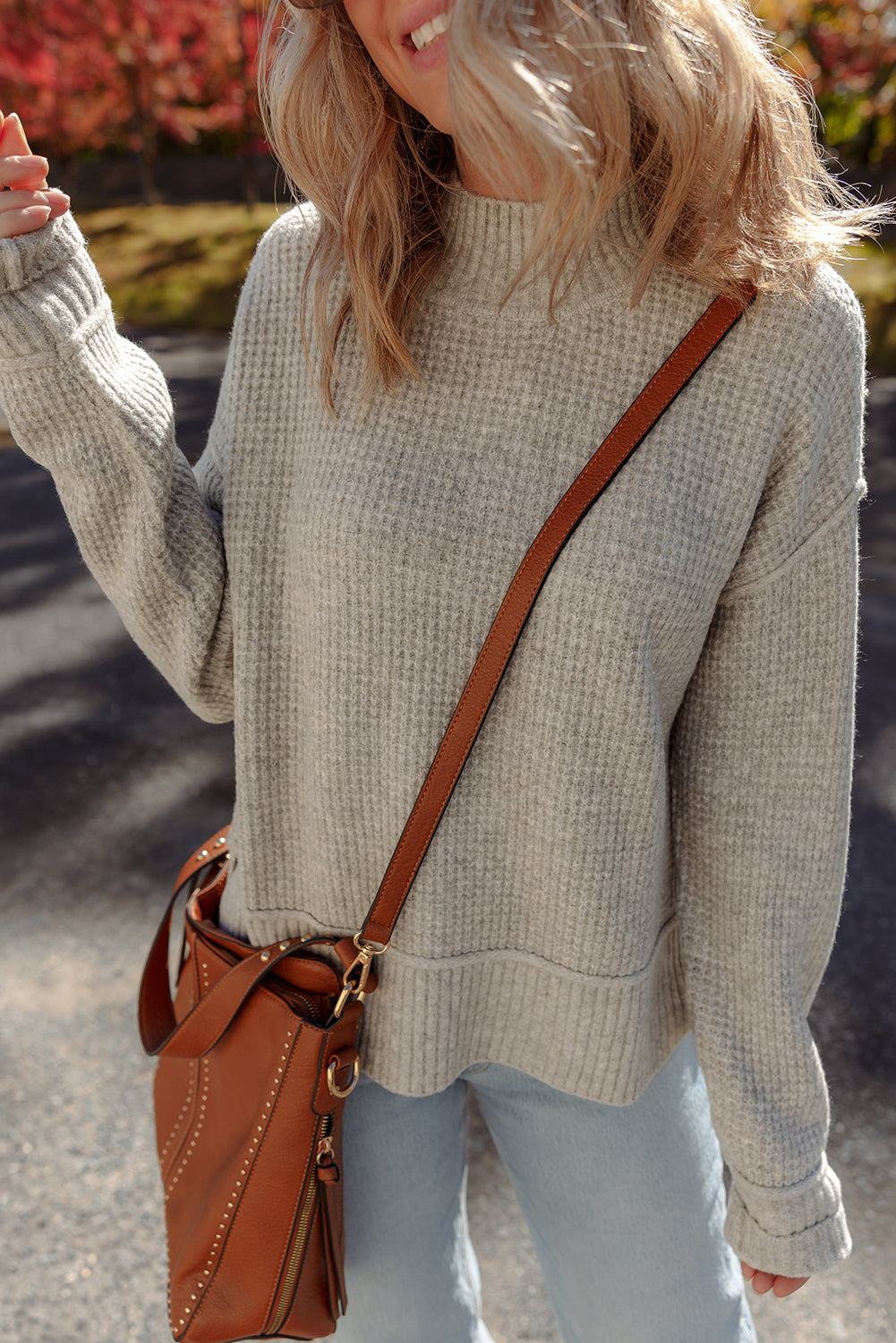 Gray Morn Waffle-Knit High-Neck Sweater