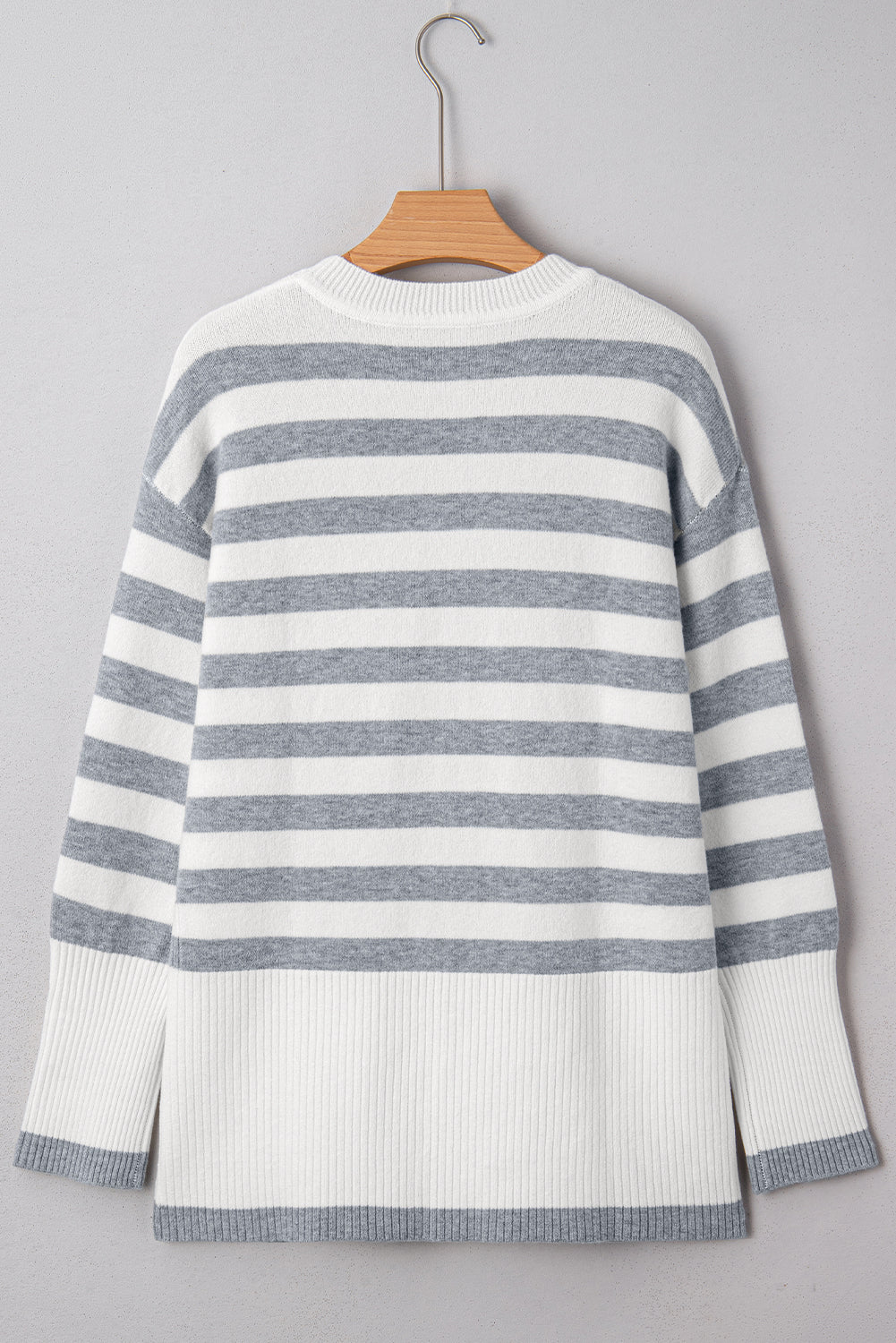 Gray Striped Button-Detail Tunic Sweater