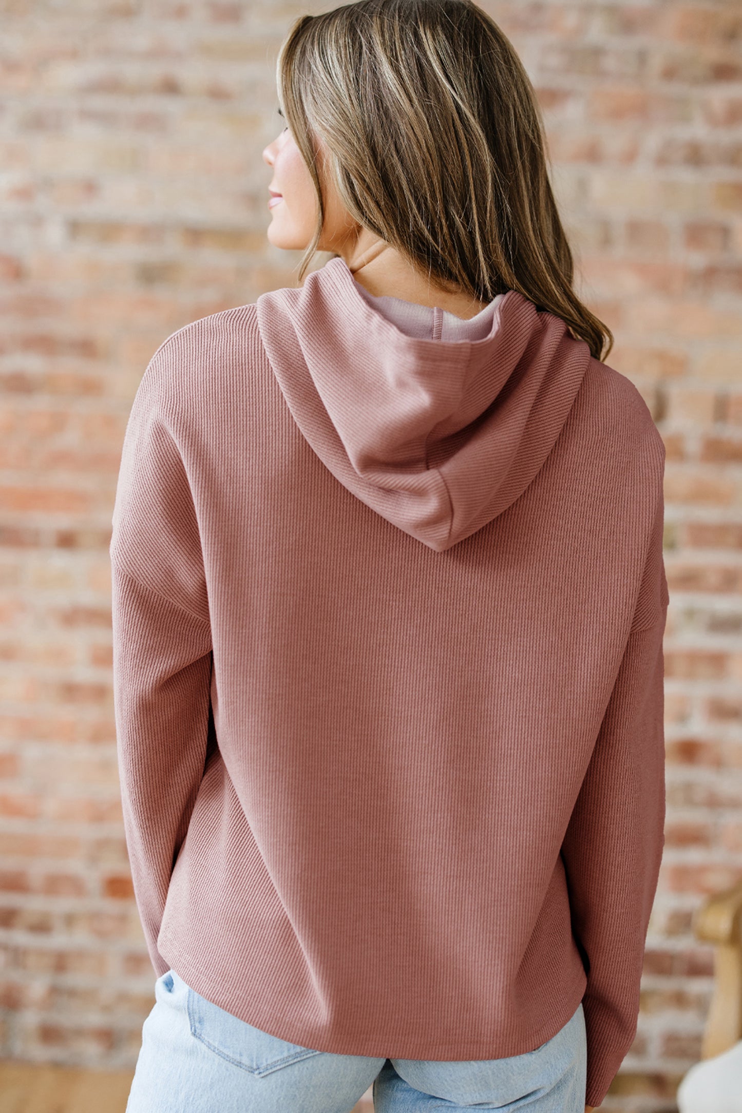 Camel Textured Drawstring Hoodie