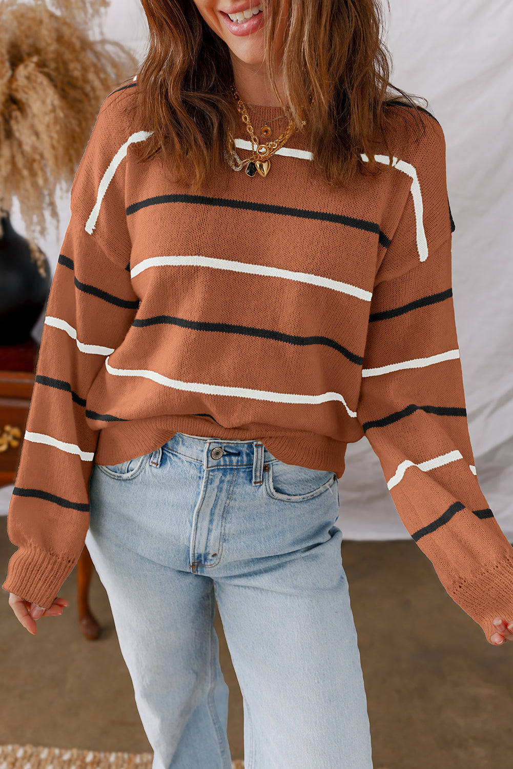 Pink Multicolor Striped Sweater