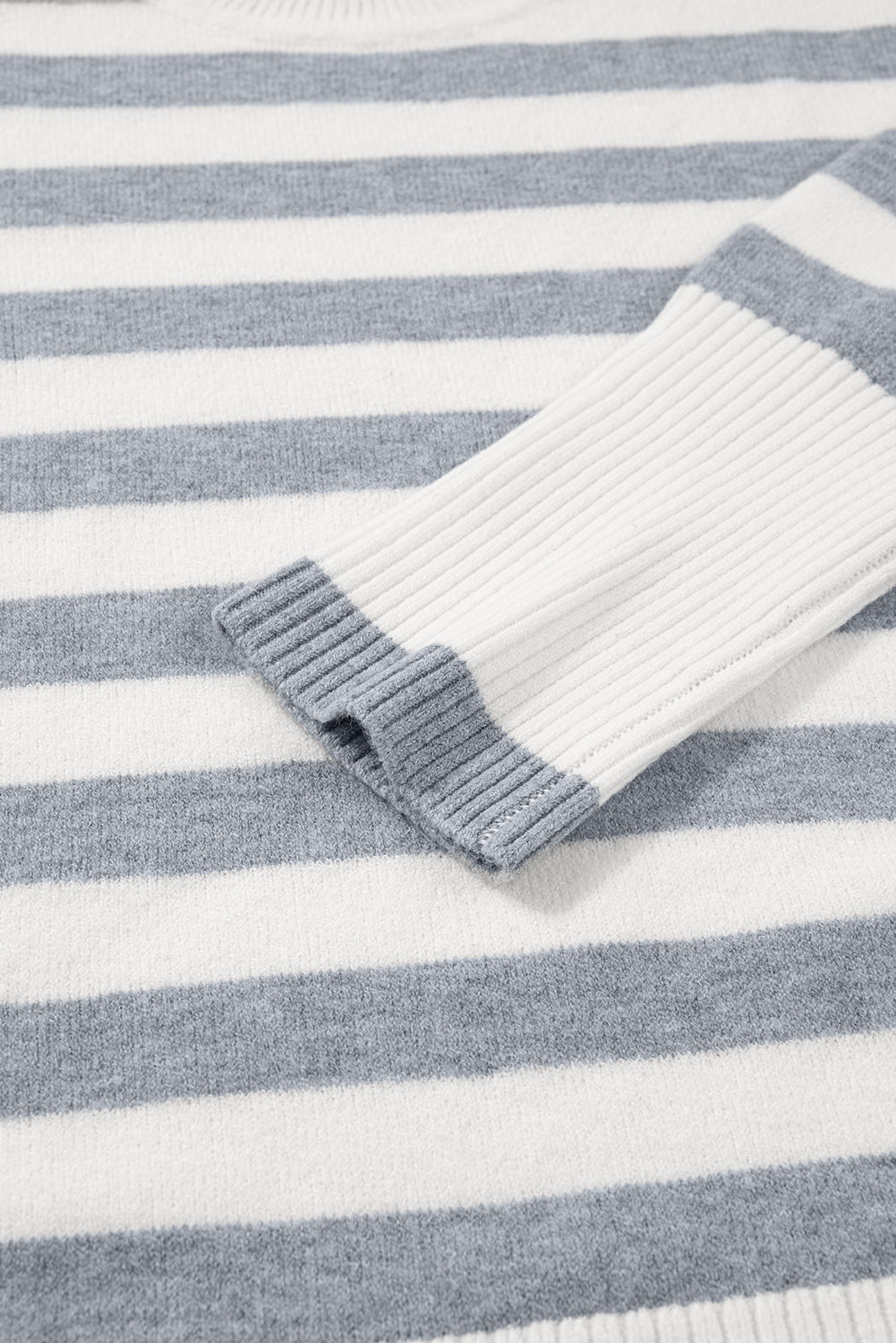 Gray Striped Button-Detail Tunic Sweater