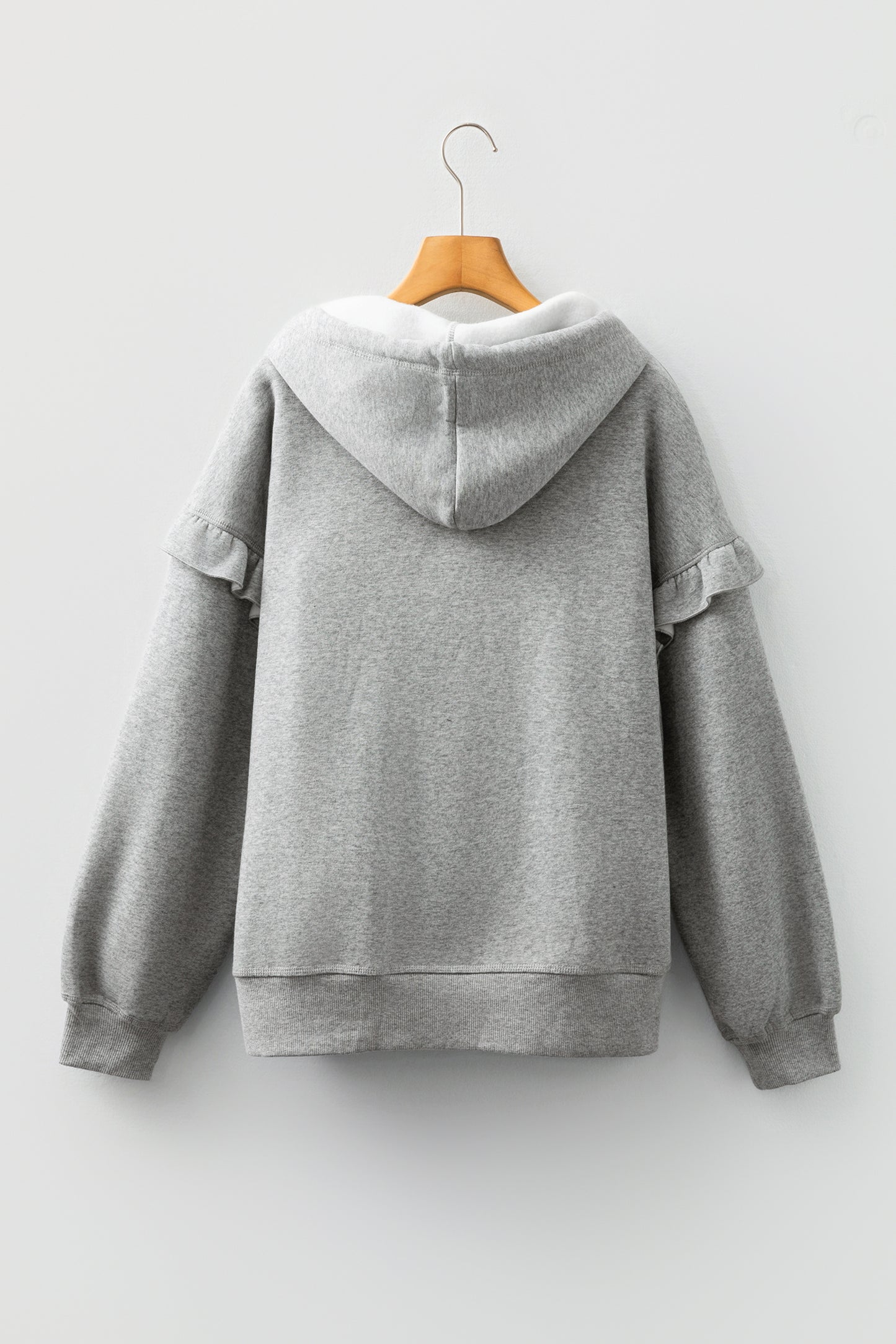 Gray Ruffle-Sleeve Oversized Hoodie