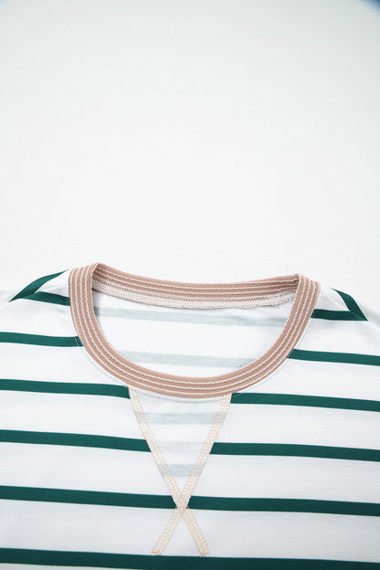 White Striped Contrast-Trim Sweatshirt