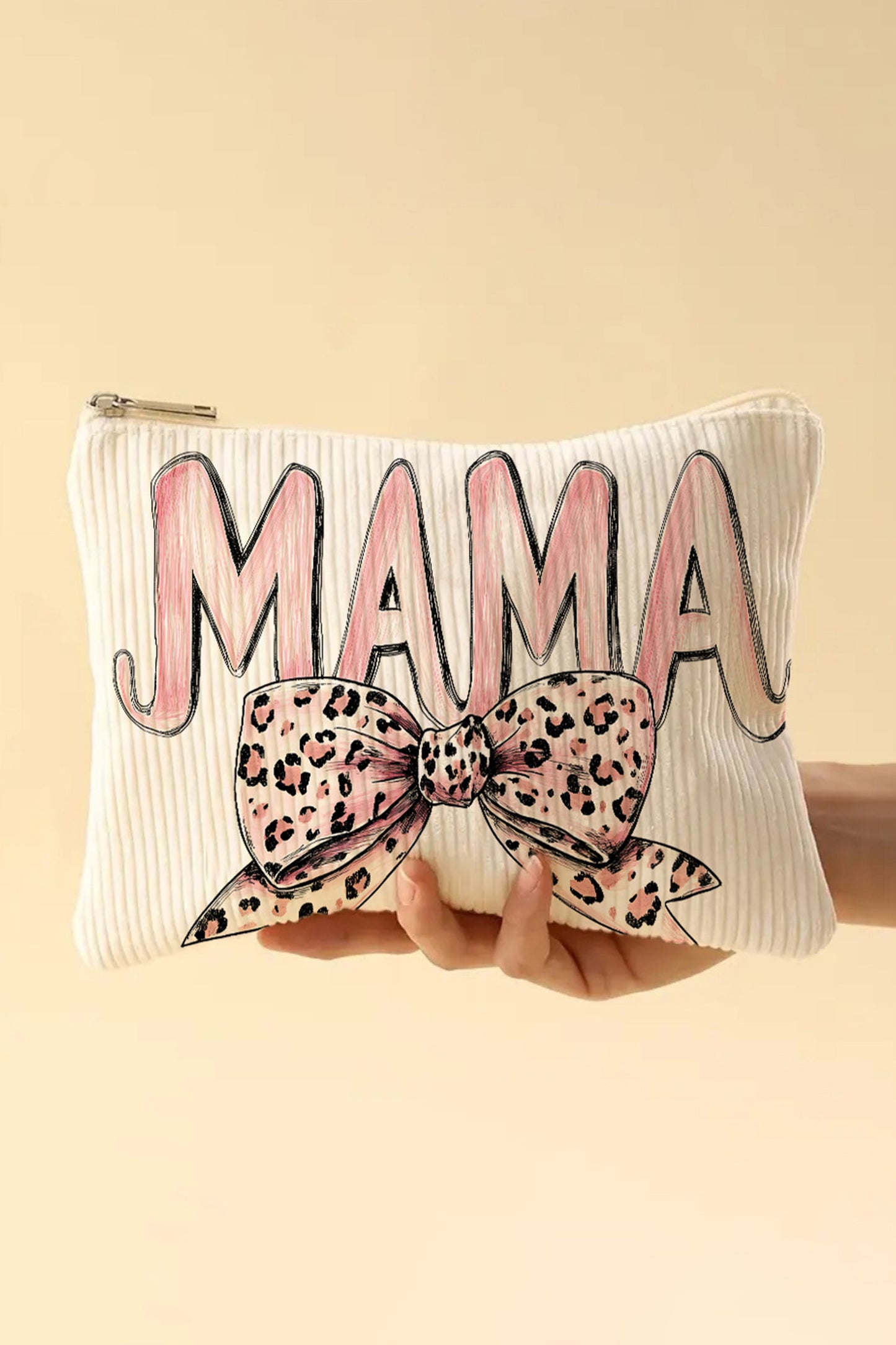 White Mama Leopard-Bow Makeup Bag