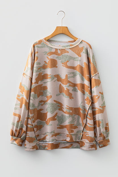 Green Camouflage Exposed-Seam Sweatshirt