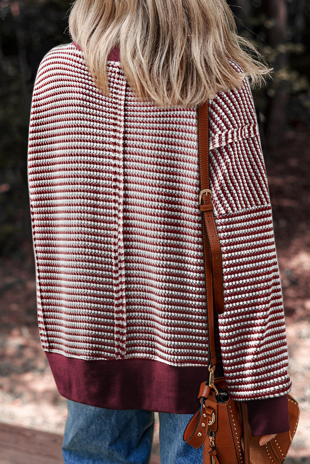 Black Striped Waffle-Knit Oversized Top