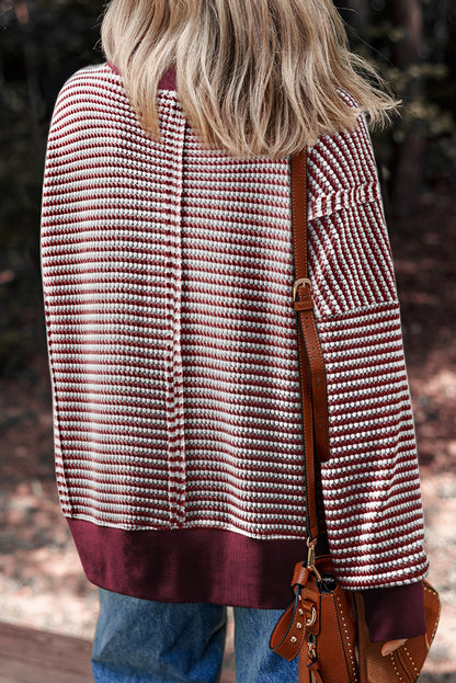 Black Striped Waffle-Knit Oversized Top