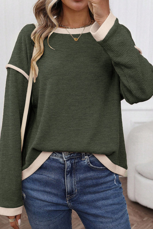 Four Leaf Clover Contrast-Trim Knit Top