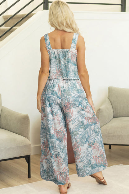 Green Tropical Crop Tank & Wide-Leg Pants Set