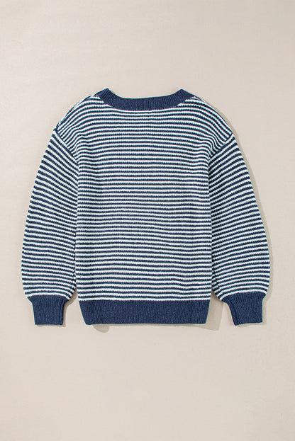 Sail Blue Stripe Lantern-Sleeve Sweater