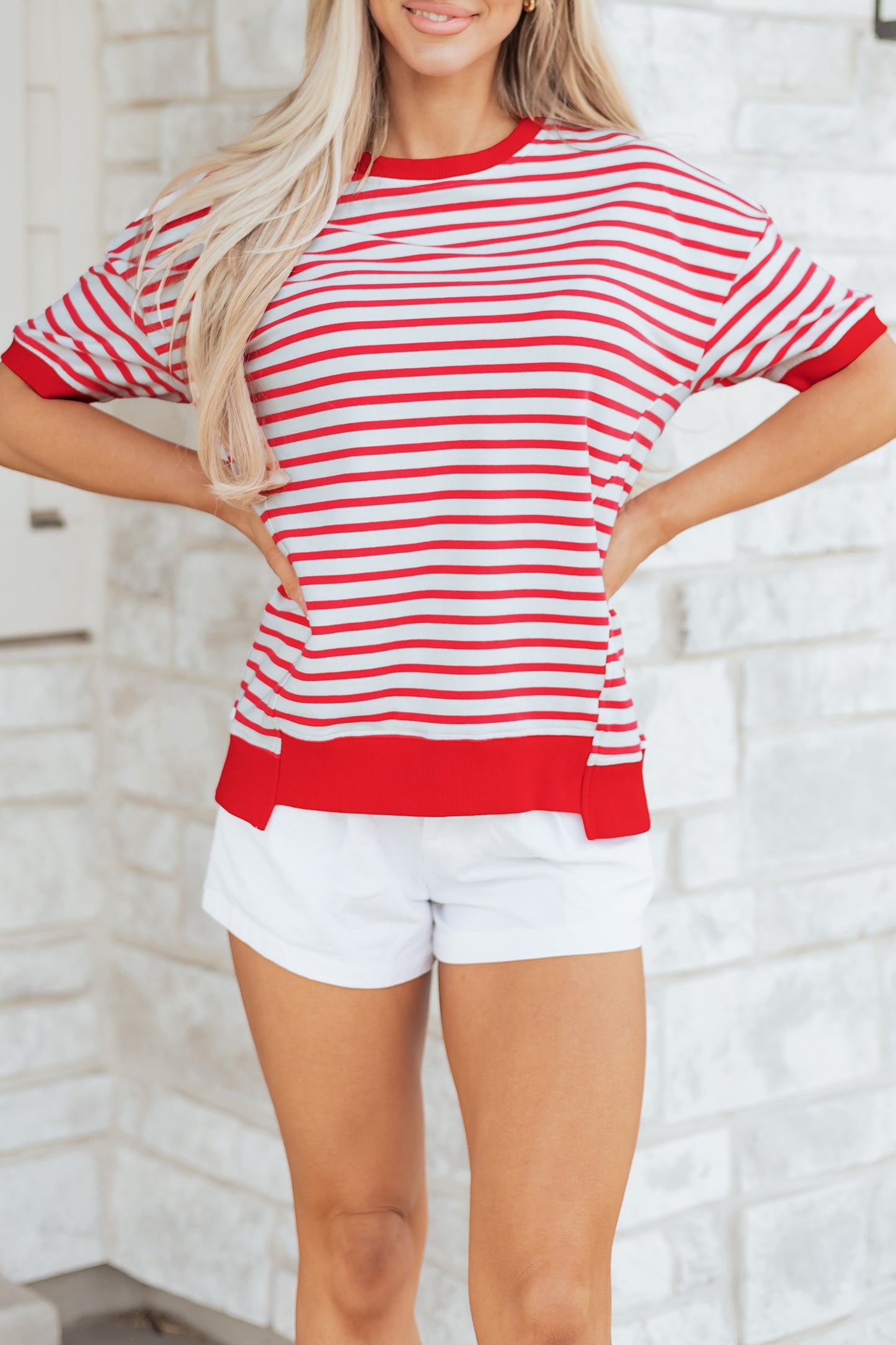 Red Striped Drop-Shoulder T-Shirt