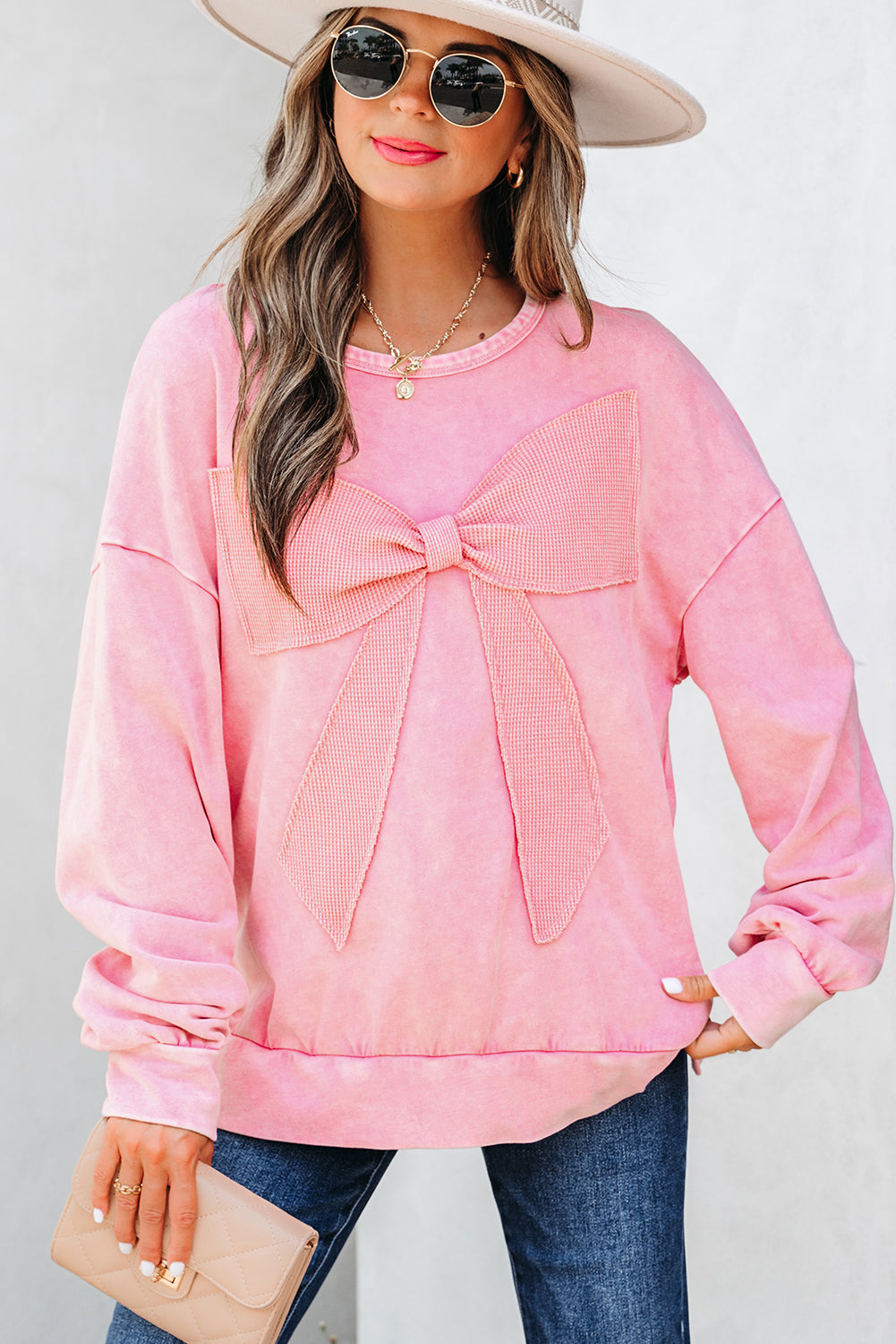 Orchid Bow-Appliqué Washed Sweatshirt
