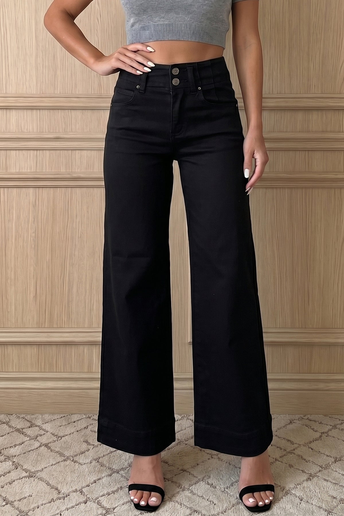White 2-Button High-Waist Wide-Leg Jeans