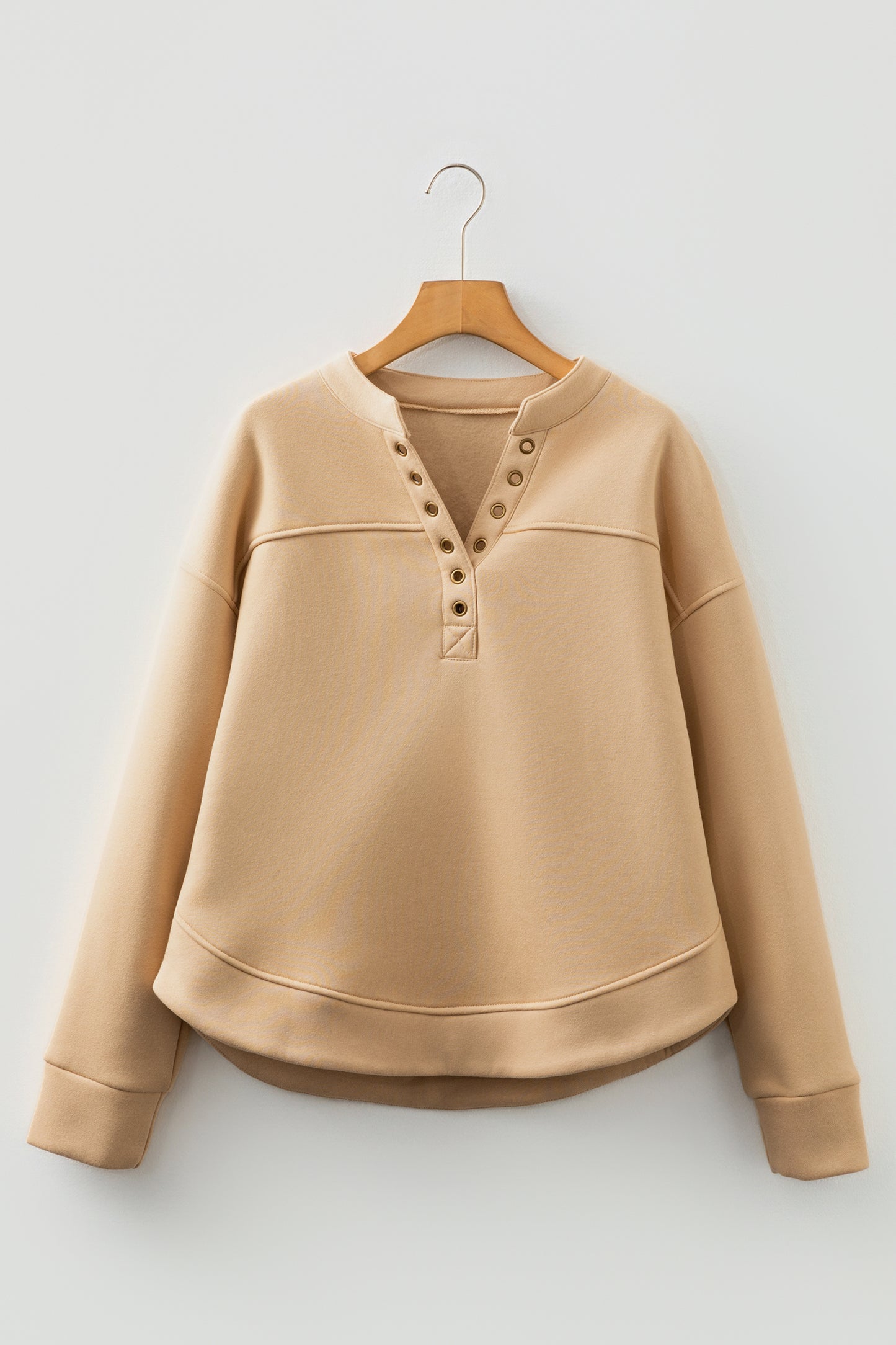 Light Beige Grommet V-Neck Sweatshirt