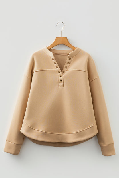 Light Beige Grommet V-Neck Sweatshirt