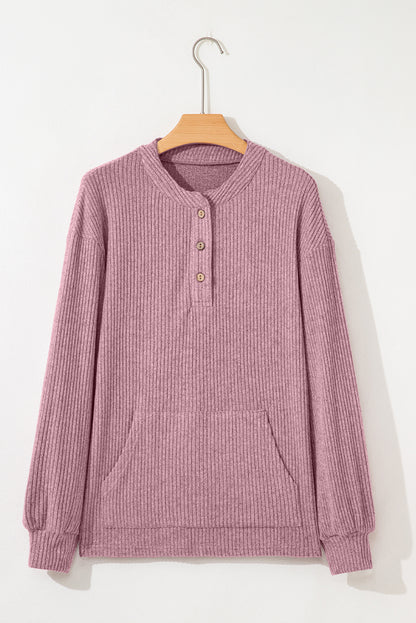 Clearly Aqua Ribbed Henley Knit Top