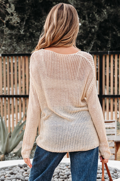 Smoke Gray Crochet Hollow-Out Sweater