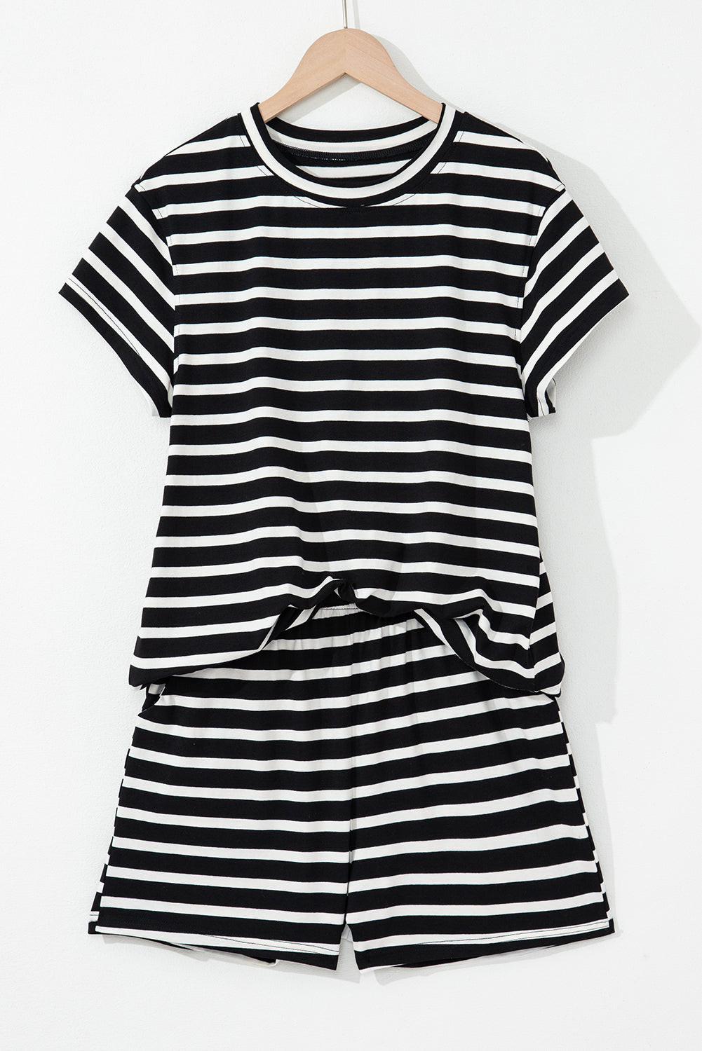 Black & White Stripe Tee & Shorts Set