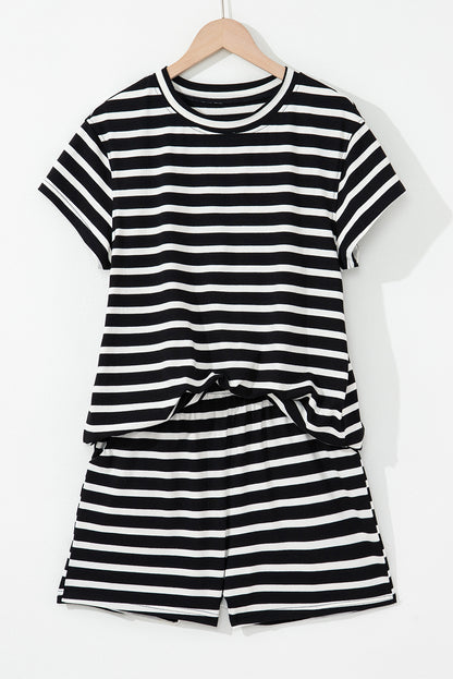 Black & White Stripe Tee & Shorts Set