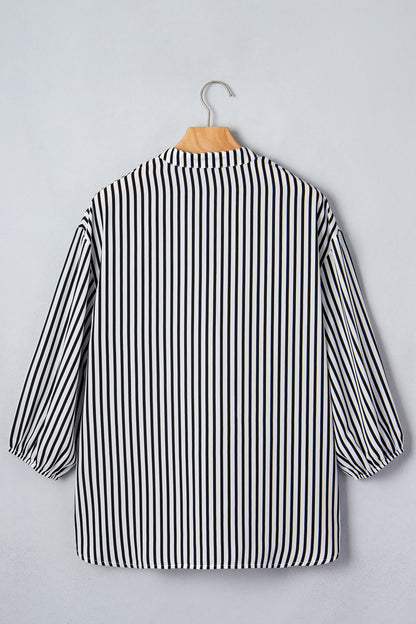 Black Striped Half-Sleeve Button-Up Shirt