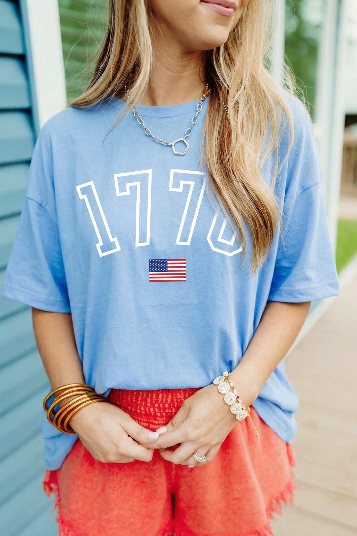 Myosotis 1776 American Flag Print Oversized Tee