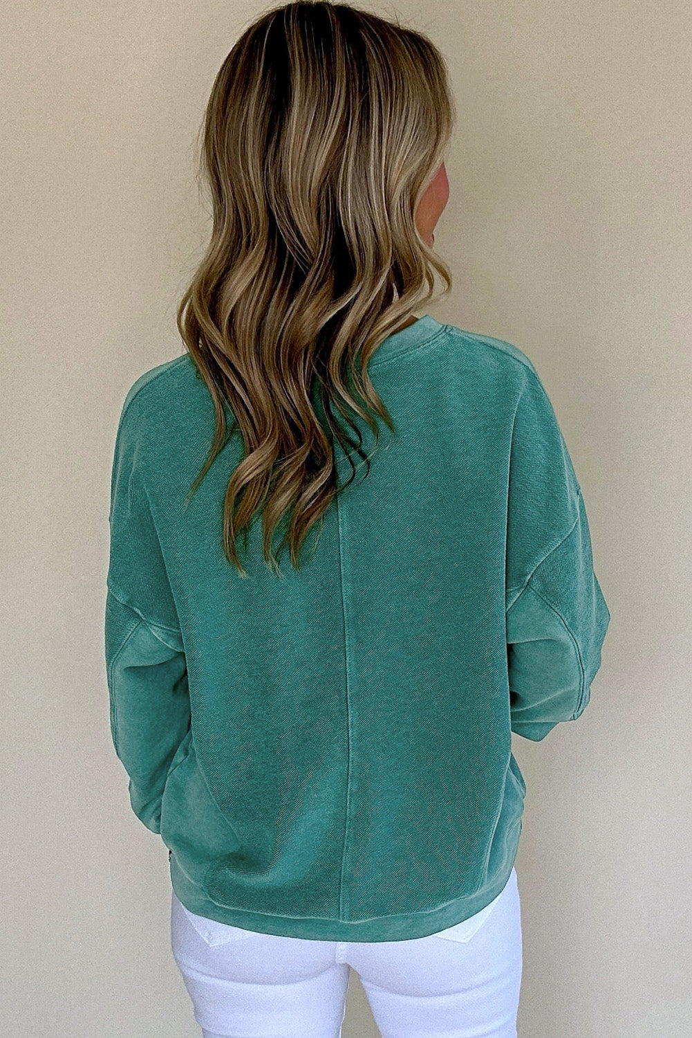 Skobeloff Solid Notched Neck Drop-Shoulder Sweatshirt