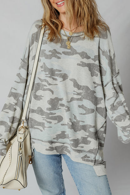 Green Camouflage Exposed-Seam Sweatshirt