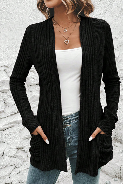 Stone Blue Ribbed Open-Front Cardigan