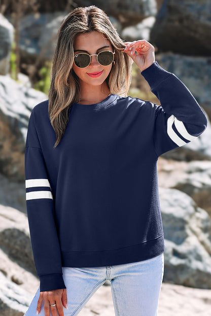 White Varsity Striped Detail Drop-Shoulder Oversized Sweatshirt