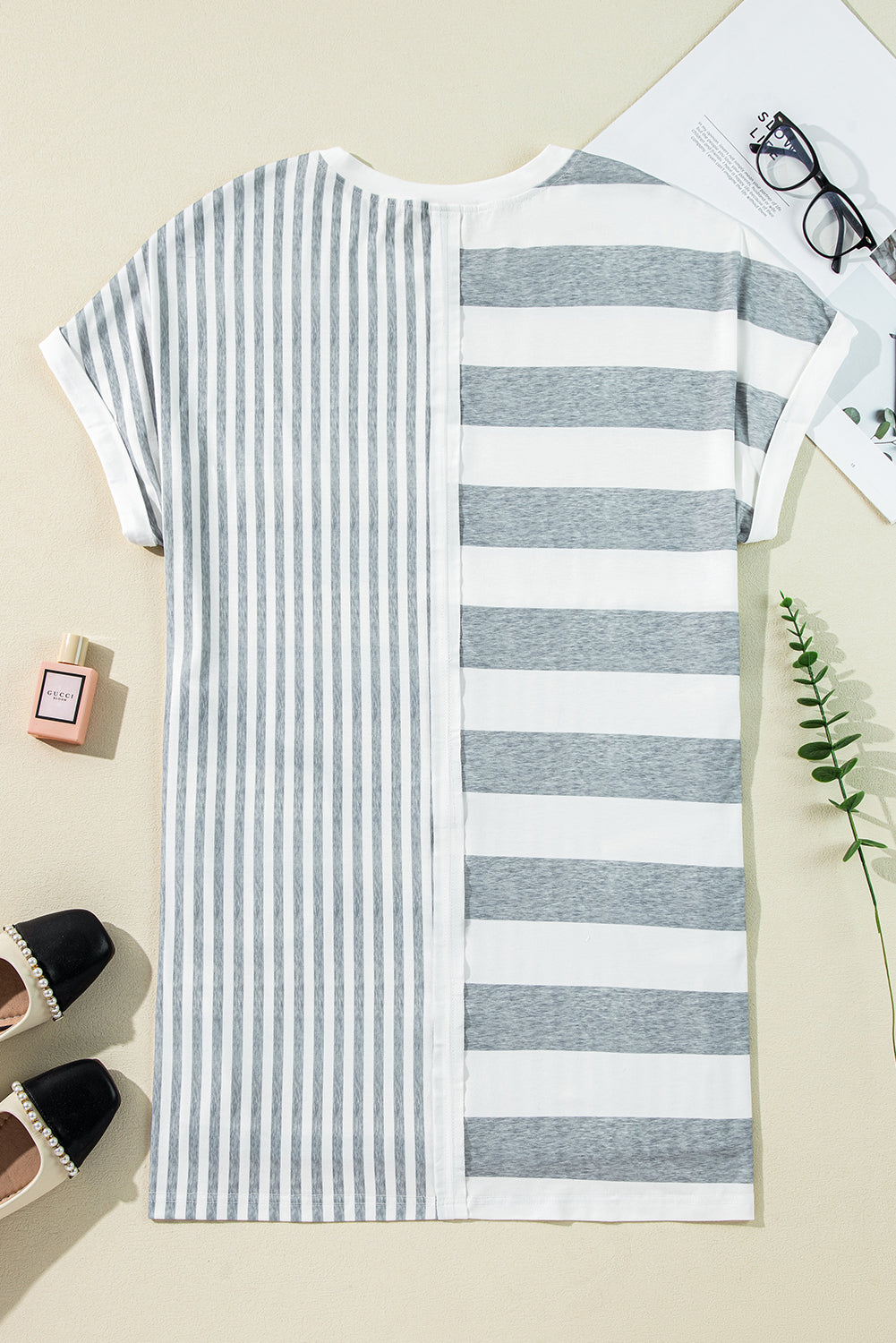 Gray Mixed-Stripe T-Shirt Shift Dress