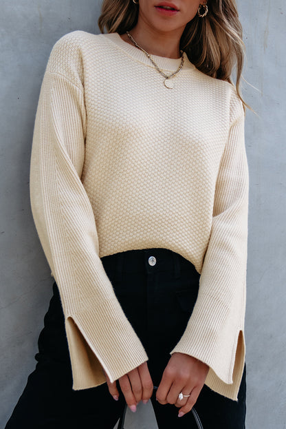 Parchment Split-Cuff Textured Knit Sweater