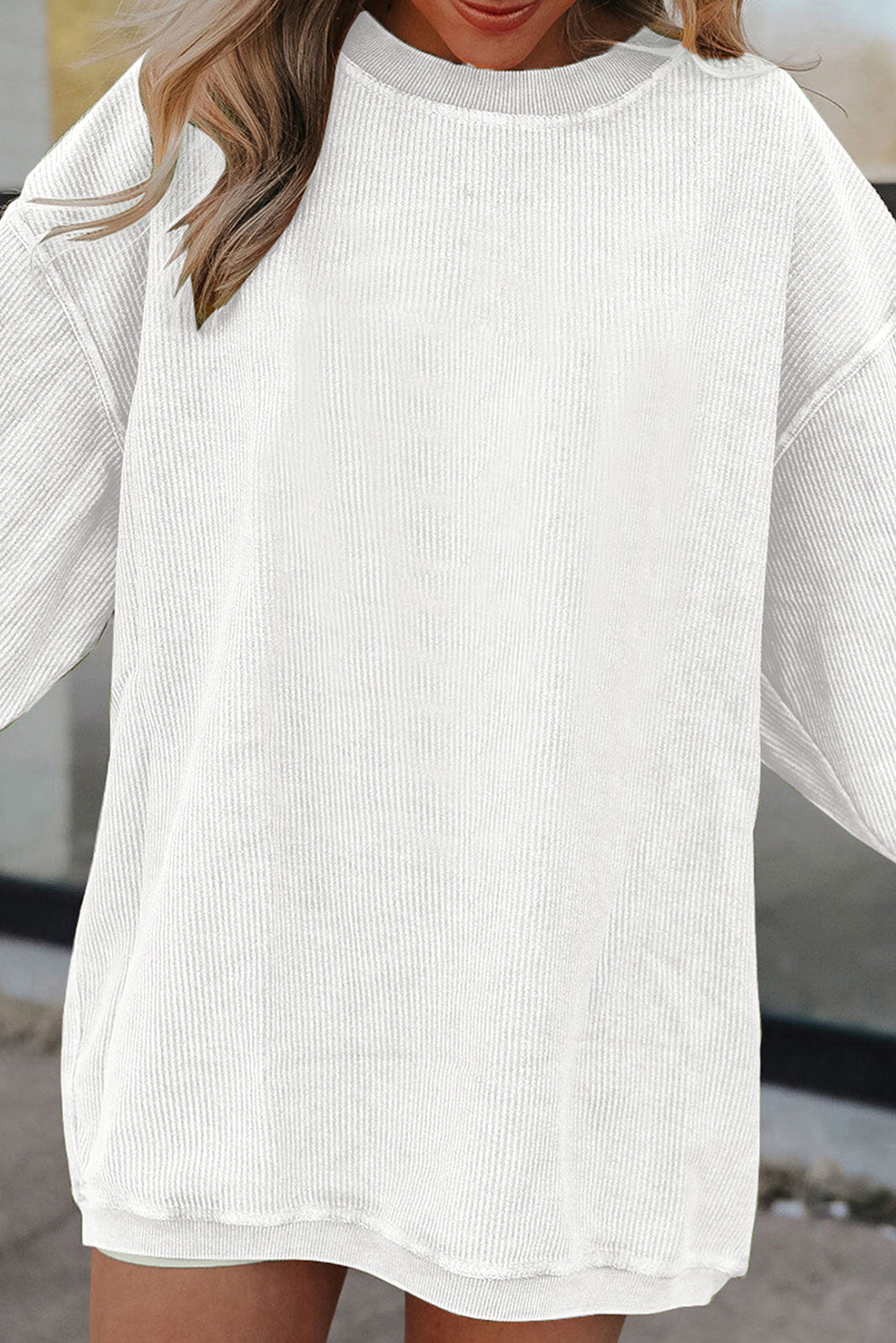 Dark Grey Ribbed Corduroy Oversized Sweatshirt