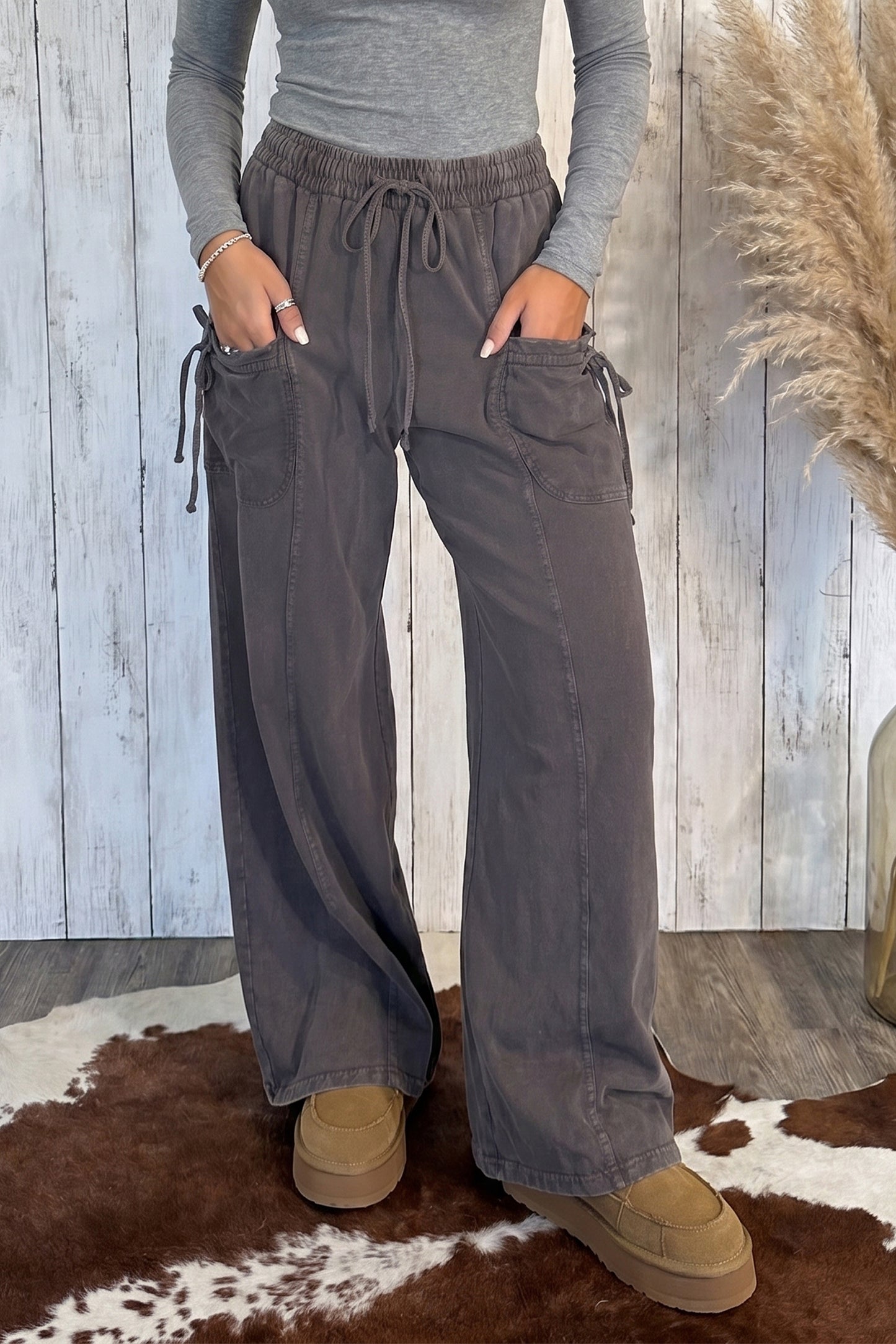Dark Brown Mineral-Wash Cargo Pants