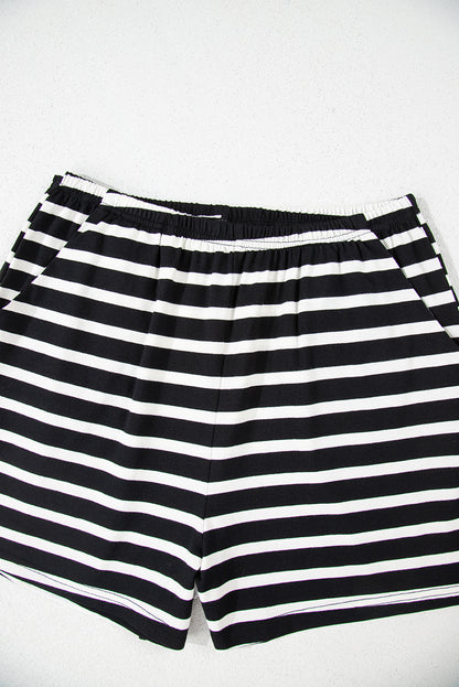 Black & White Stripe Tee & Shorts Set