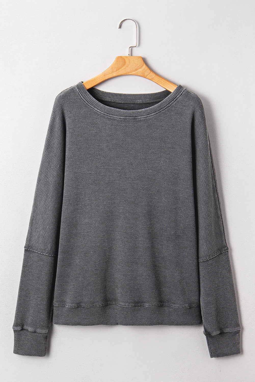 Dark Gray Waffle-Knit Relaxed Top