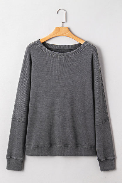 Dark Gray Waffle-Knit Relaxed Top