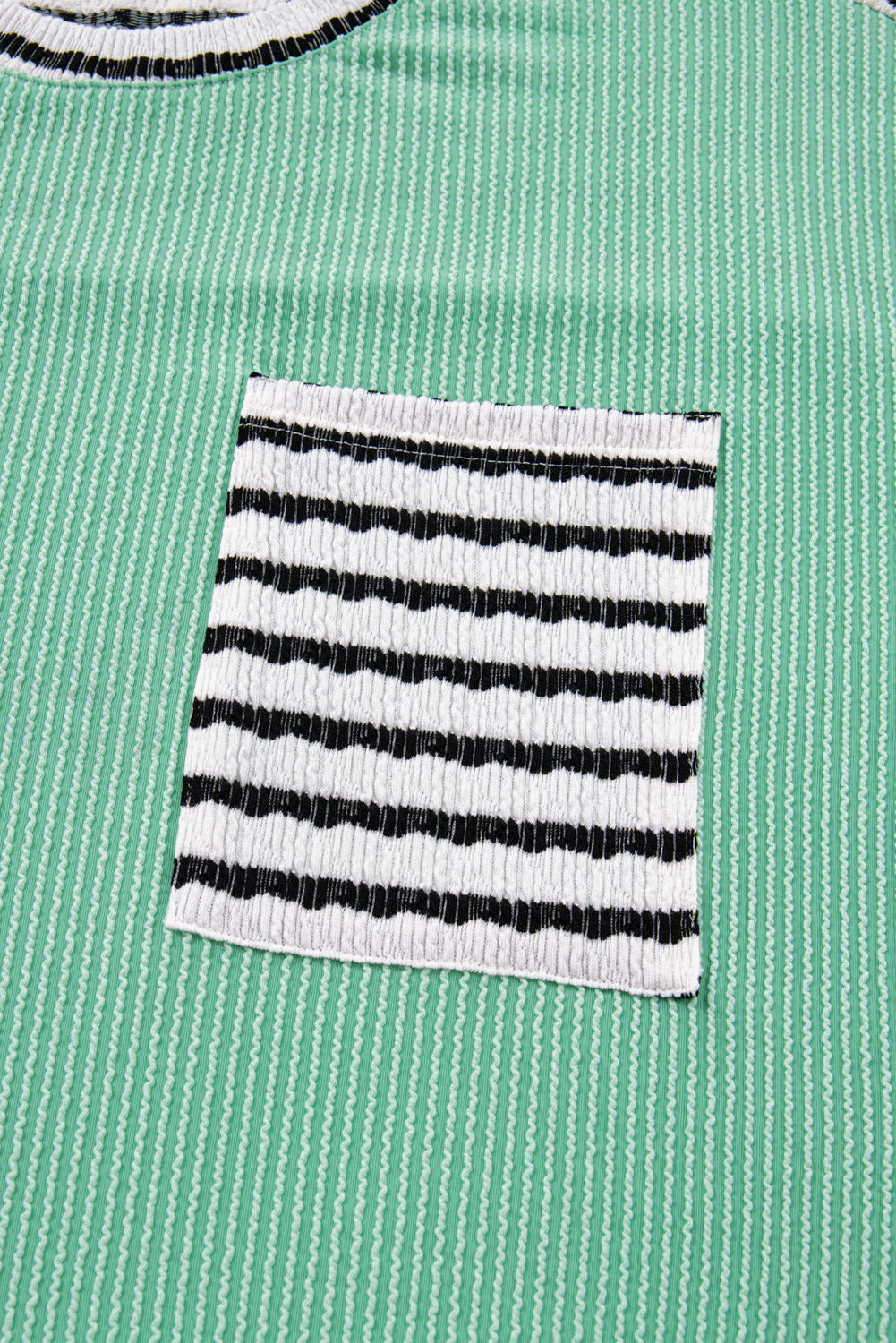 Sea Green Striped-Pocket Ribbed Top