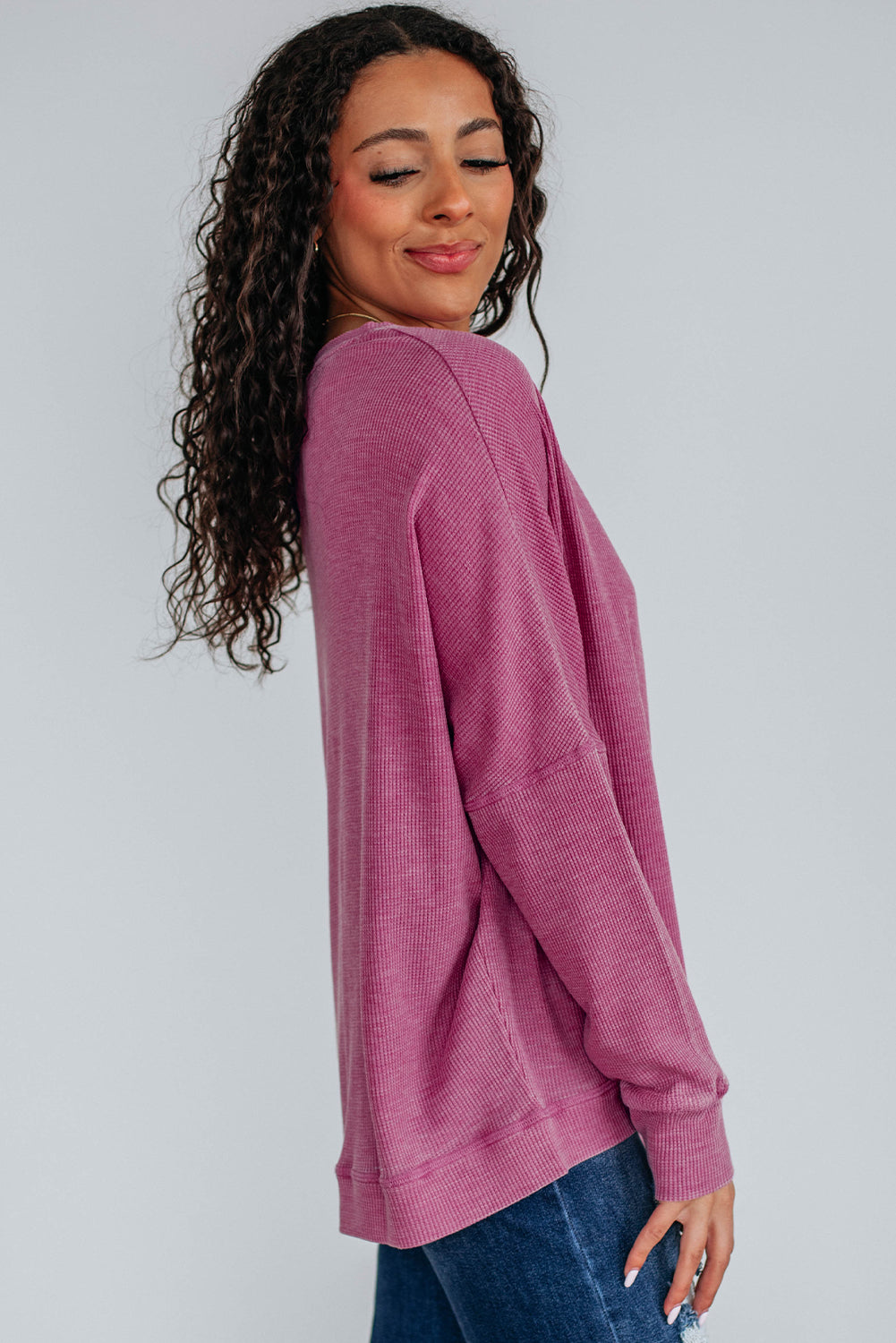 Dark Gray Waffle-Knit Relaxed Top