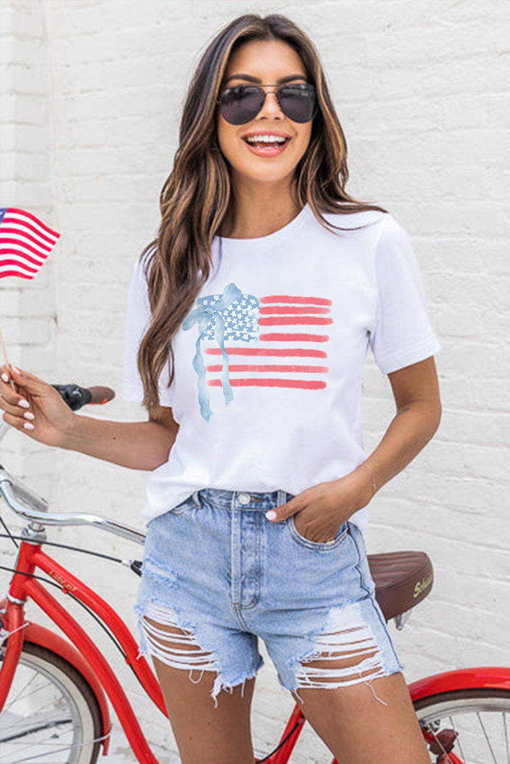 White American Flag Bow Graphic T-Shirt