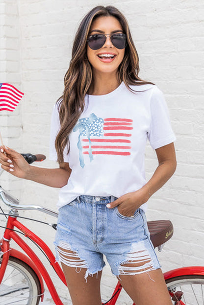 White American Flag Bow Graphic T-Shirt