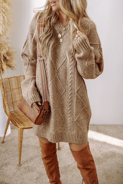 Parchment Cable Knit Drop-Shoulder Loose Fit Sweater Dress