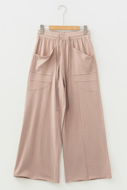 Smoke Gray Mineral-Wash Wide-Leg Pants