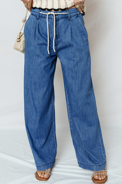 Dusk Blue Lace-Up Wide-Leg Jeans