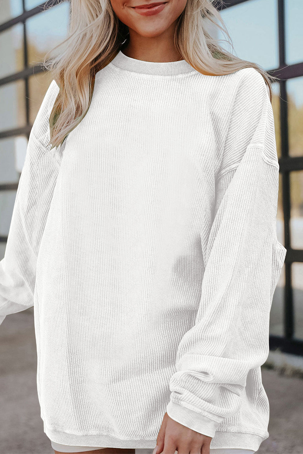 Dark Grey Ribbed Corduroy Oversized Sweatshirt