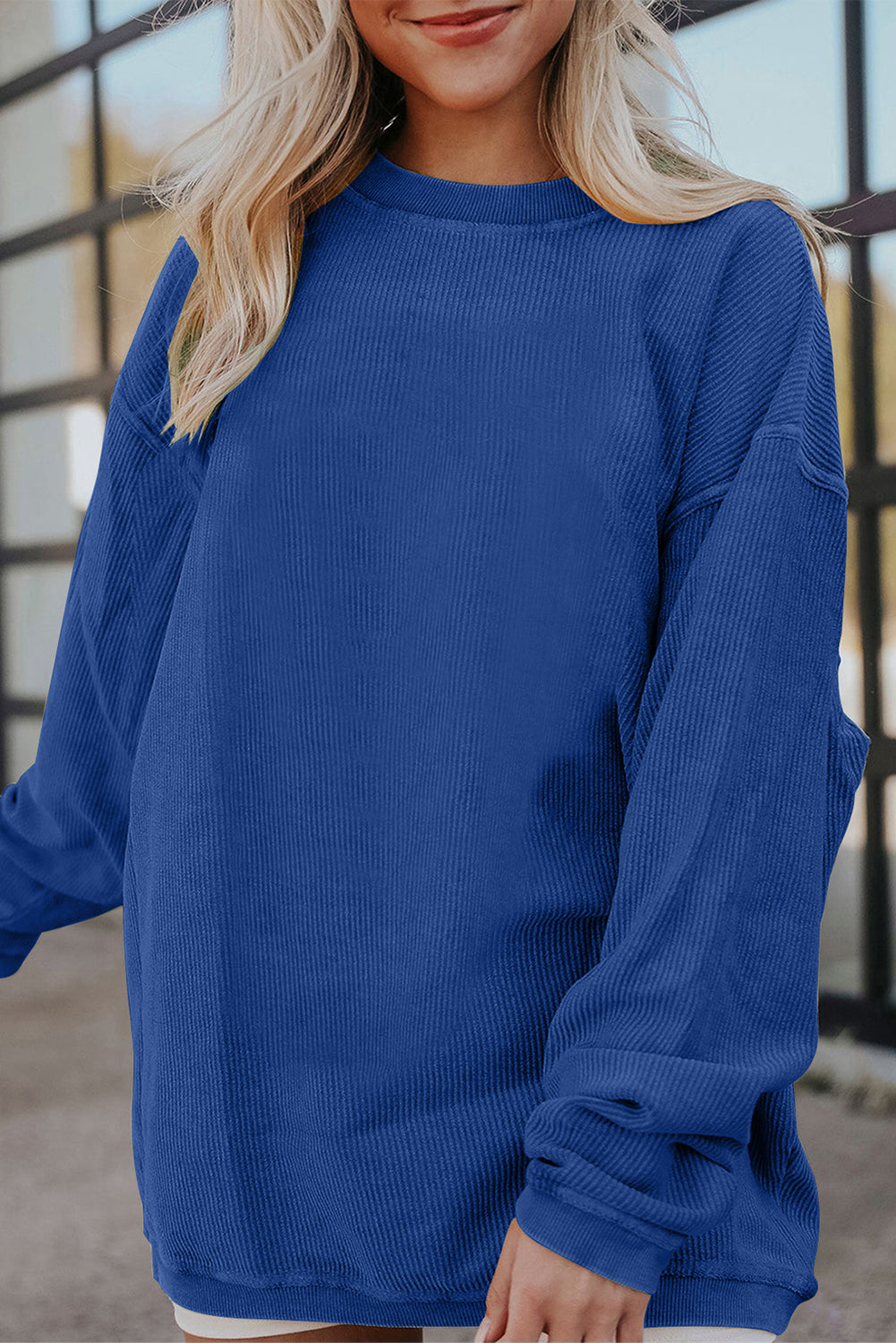 Dark Grey Ribbed Corduroy Oversized Sweatshirt