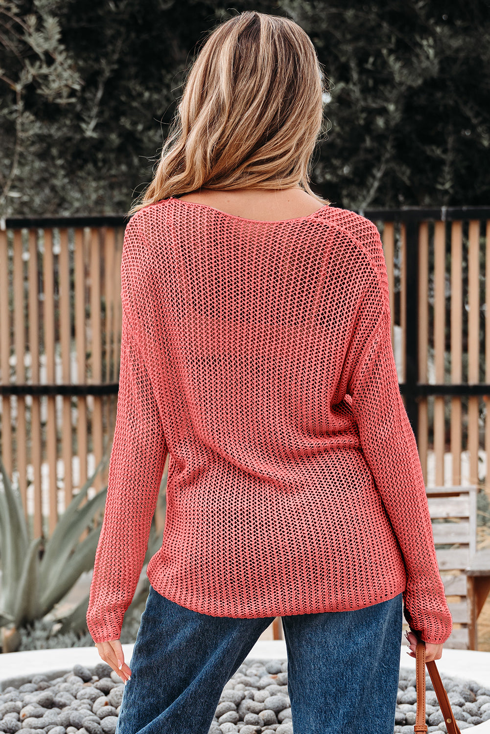 Smoke Gray Crochet Hollow-Out Sweater