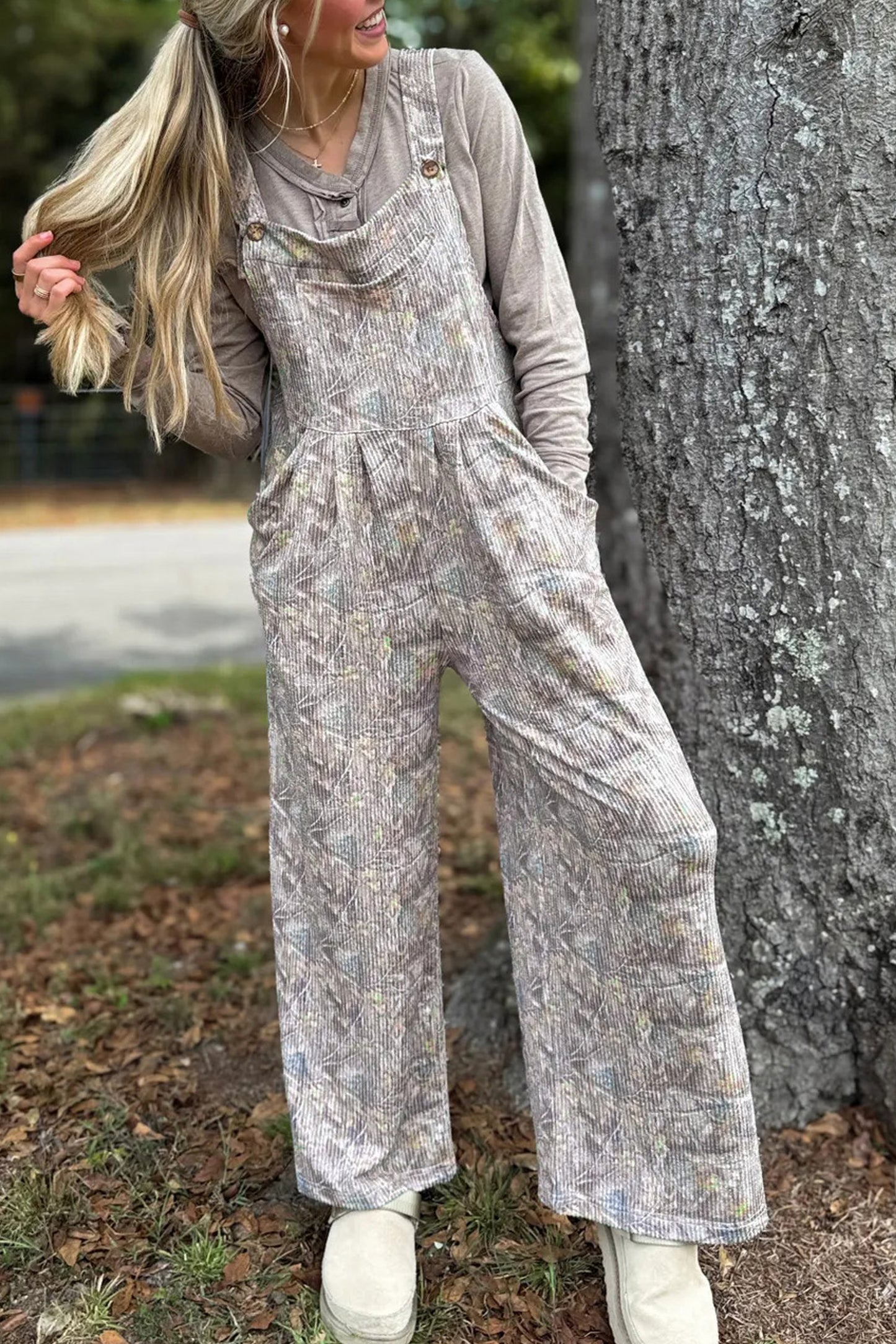 Brown Camouflage Sleeveless Jumpsuit