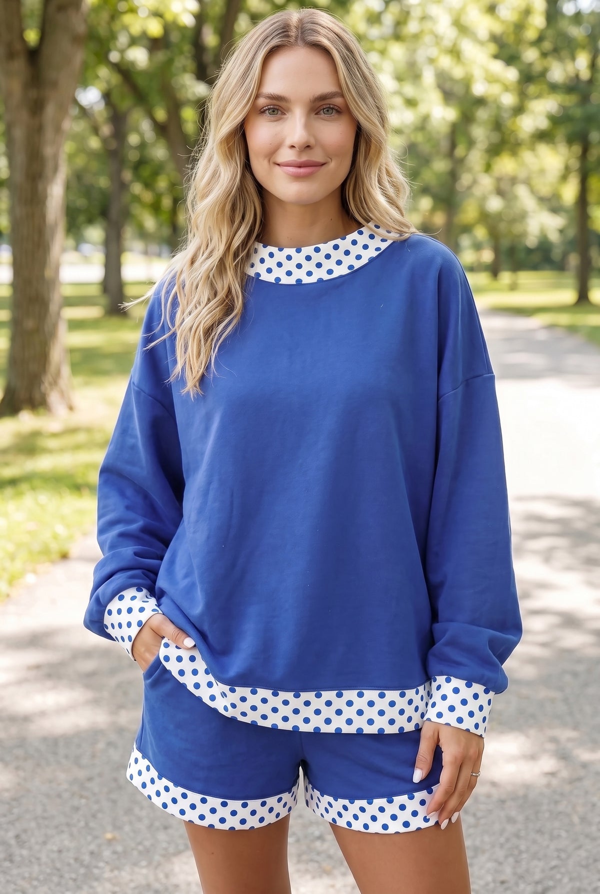 Polka-Dot Trim Pullover & Shorts Set