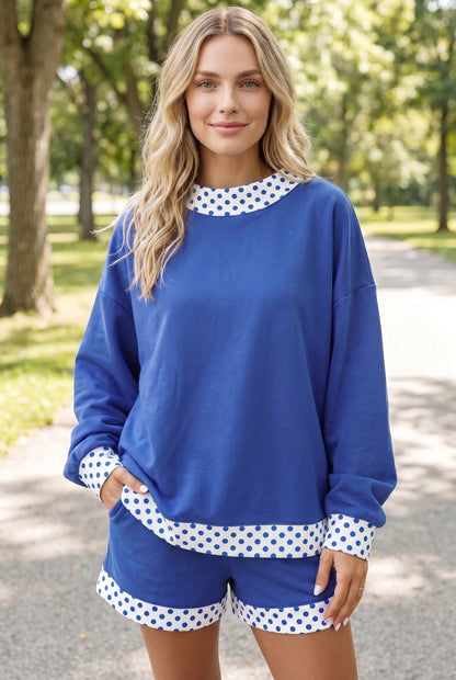 Polka-Dot Trim Pullover & Shorts Set