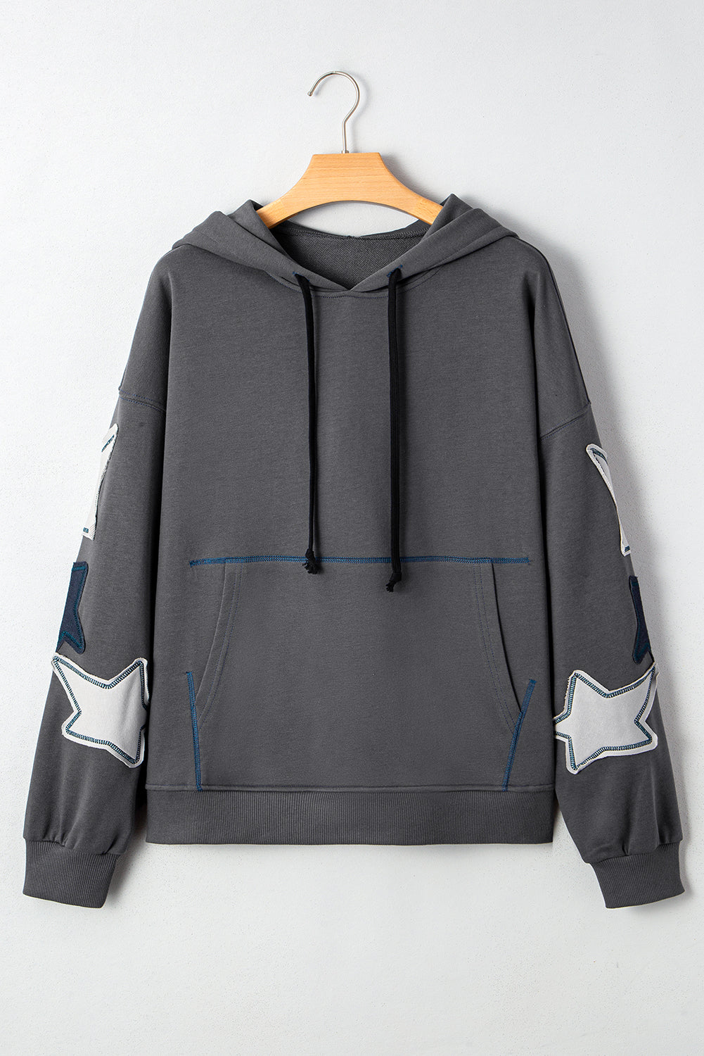 Carbon Gray Star-Appliqué Washed Hoodie